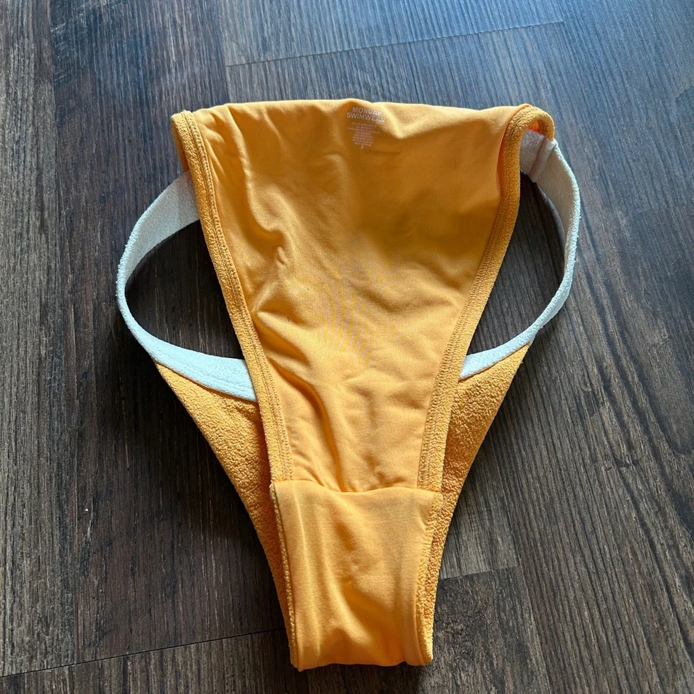 Monday Swimwear Yellow Orange Textured Bikini Bottom with White Waistband